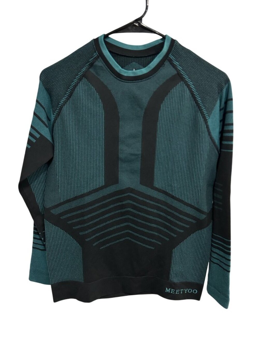 Meetyoo Large Black Teal Thermal Long Sleeve Shirt Gorpcore Sporty Athleisure
